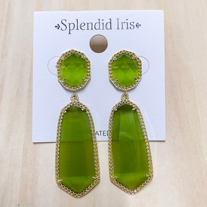 Long Double Drop Stone Stud Earrings Olive - Lyla's: Clothing & Gifts - Online and Rockwall Texas Boutique