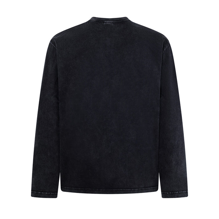 Black long sleeve T-shirt shown from the back with a plain design and visible sleeve and hem stitching