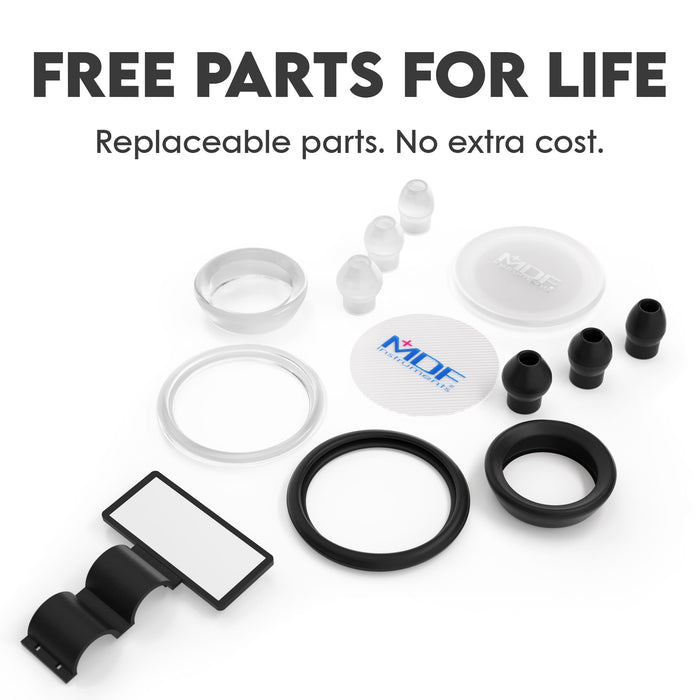 Free Stethoscope Parts Including Soft Silicone Eartips in 3 sizes, Stethoscope ID Tags, Stethoscope Diaphragms and Retaining Rings, MDF Instruments Free-Parts-For-Life Program