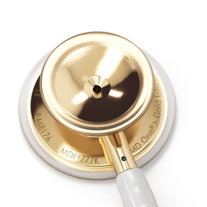 Stethoscope MDF Instruments MD One Stainless Steel Adult Dual Head Gold and White Custom Stethoscope Engraving