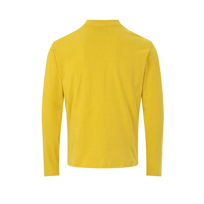 Back view of a plain yellow long-sleeve crew-neck shirt