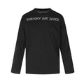 Men's black long-sleeve crew neck T-shirt with Cyrillic letter graphic print on chest, relaxed oversized fit, front view
