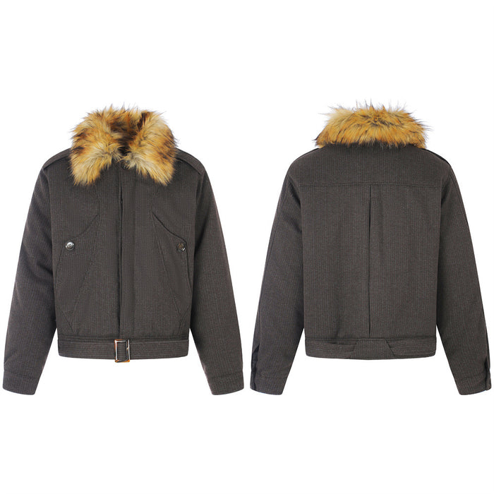 Men's Oversized Cotton Jacket with Detachable Faux Fur Collar