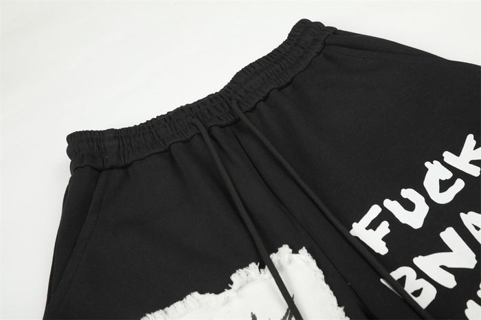 Men's Wide-Leg Graphic Sweatpants – Unicorn Patch & Slogan Print in Black