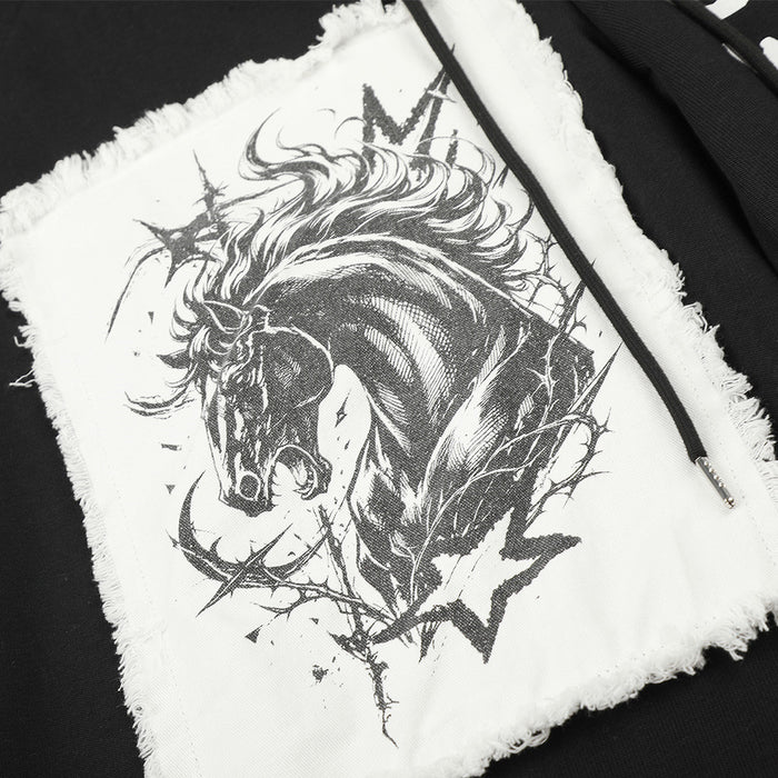 Men's Wide-Leg Graphic Sweatpants – Unicorn Patch & Slogan Print in Black
