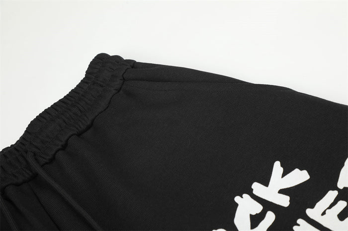 Men's Wide-Leg Graphic Sweatpants – Unicorn Patch & Slogan Print in Black