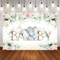 Mocsicka Green Leaves Pink Flowers and Little Eelphant Oh Baby Shower Backdrop-Mocsicka Party