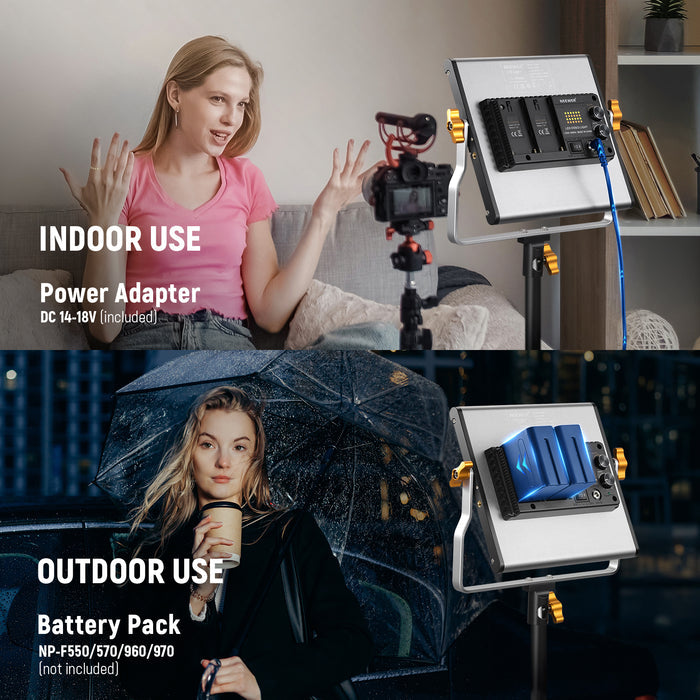 NEEWER 2 Pack NL480 Bi-Color LED Panel Light Kit is ideal for indoor and outdoor use.