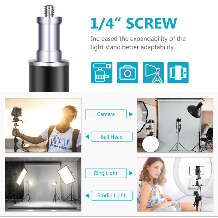 1/4inches Screw increased the expandability and adaptability of the light stands