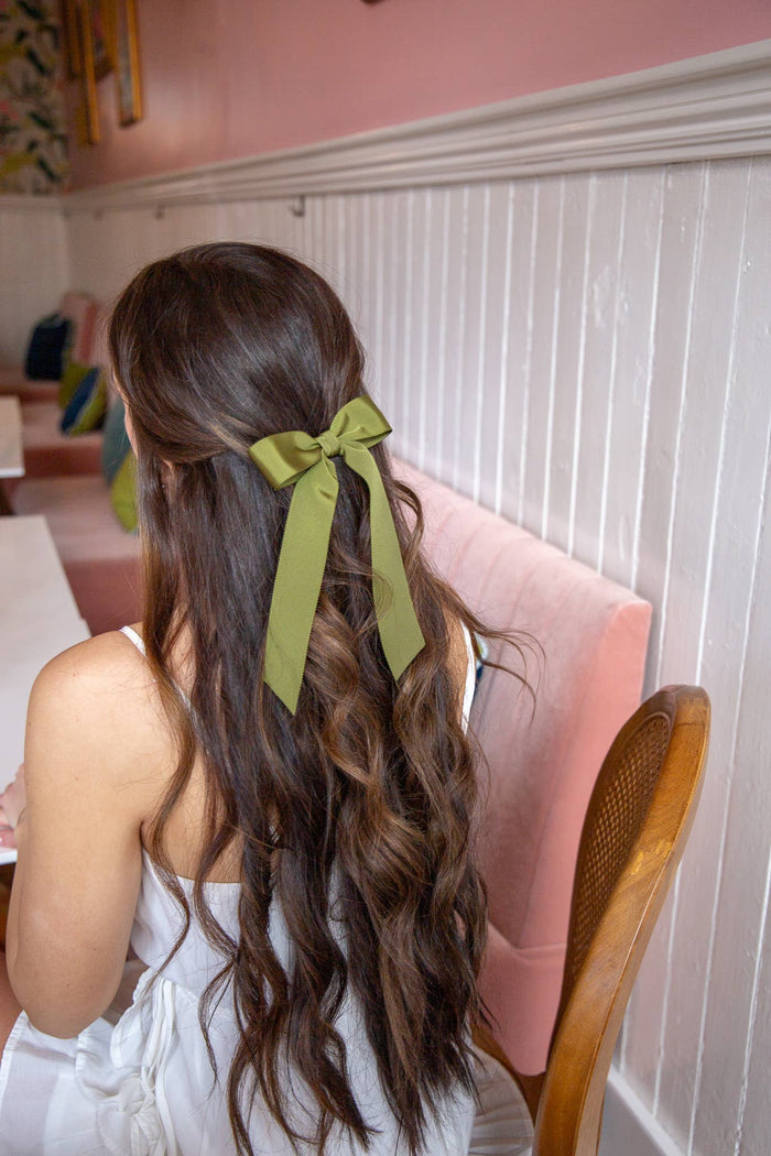Olive Green Grosgrain Bow Barrette