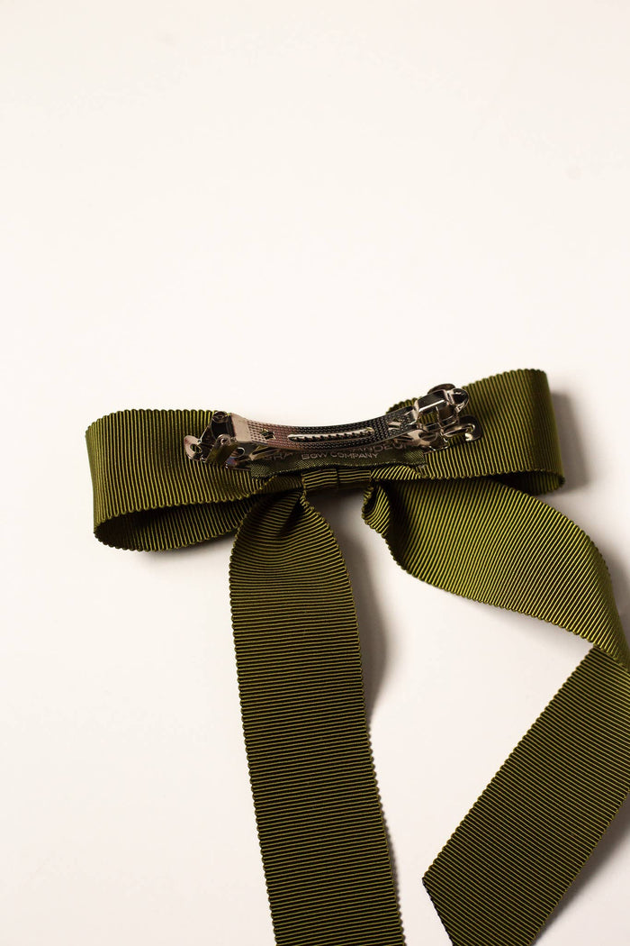 Olive Green Grosgrain Bow Barrette