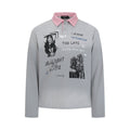 Oversized washed graphic long sleeve polo shirt with contrast collar in washed grey and washed green colorways
