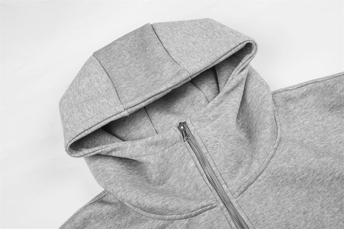 Oversized Zip-Up Hoodie with Multi-Zipper Detail in Grey