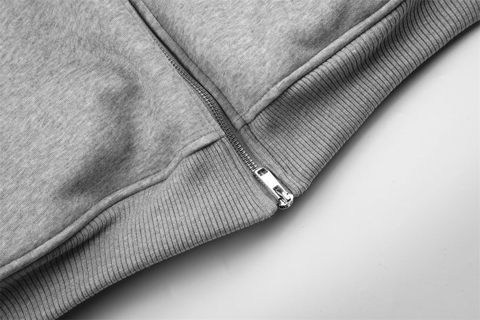 Oversized Zip-Up Hoodie with Multi-Zipper Detail in Grey