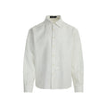 Oversized pinstripe long sleeve button-up shirt in off-white with point collar and barrel cuffs