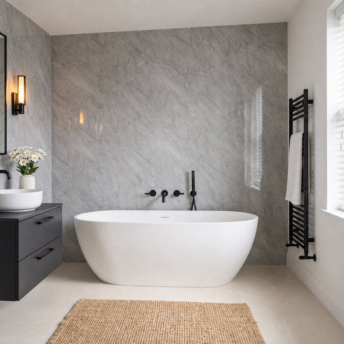 Premium Grey Marble Gloss Shower Wall Panel – 1M x 2.4M