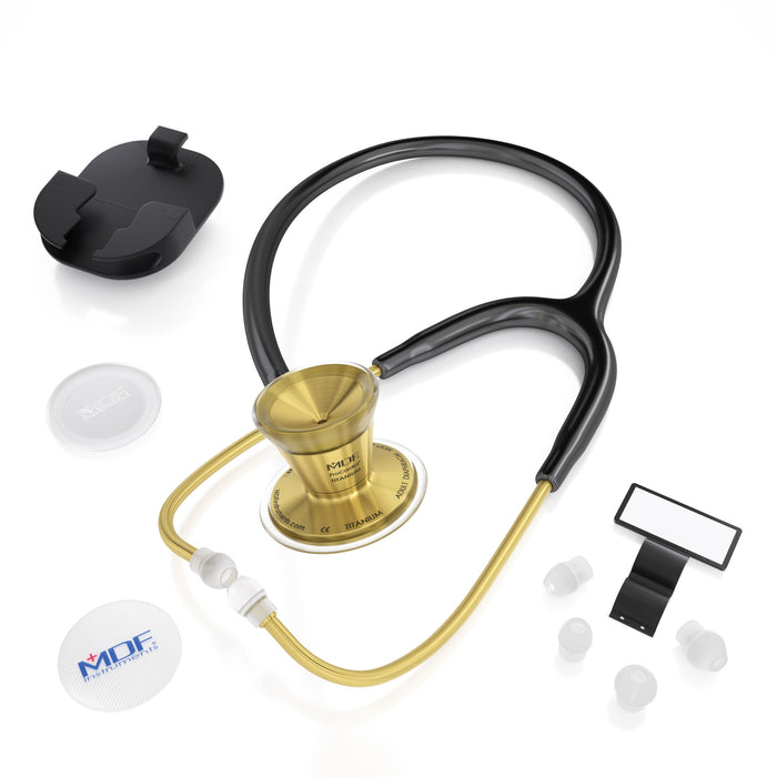 Stethoscope MDF Instruments ProCardial Titanium Cardiology Black and Gold with Included Stethoscope Parts