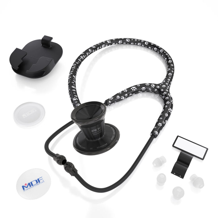 Stethoscope MDF Instruments ProCardial Titanium Cardiology Mprint Puppy Paws print and BlackOut