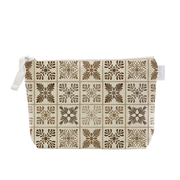 Quilt Mosaic Brown Cosmetic Bag, Large