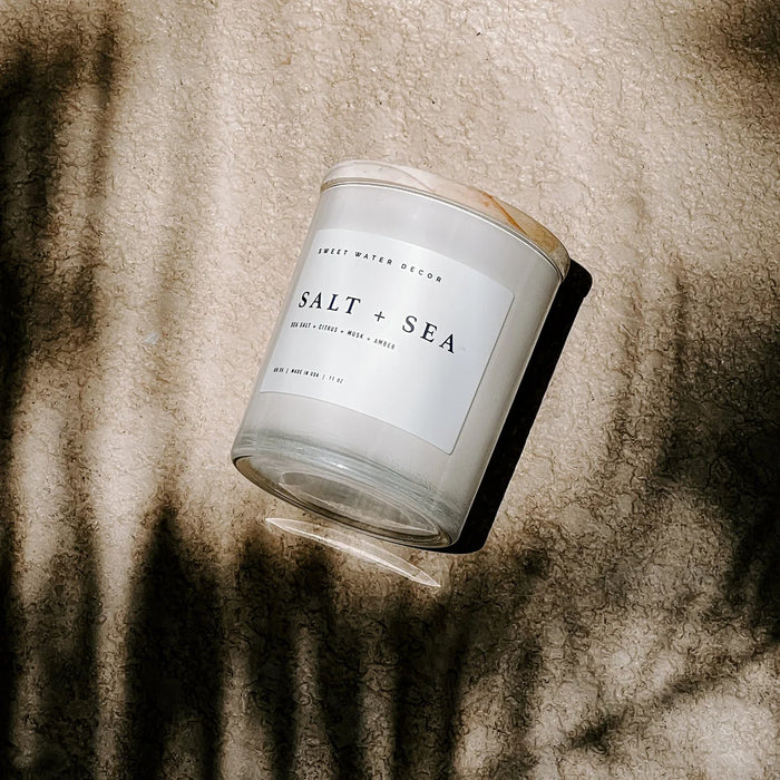 Salt + Sea Soy Candle | White Jar Candle + Wood Lid