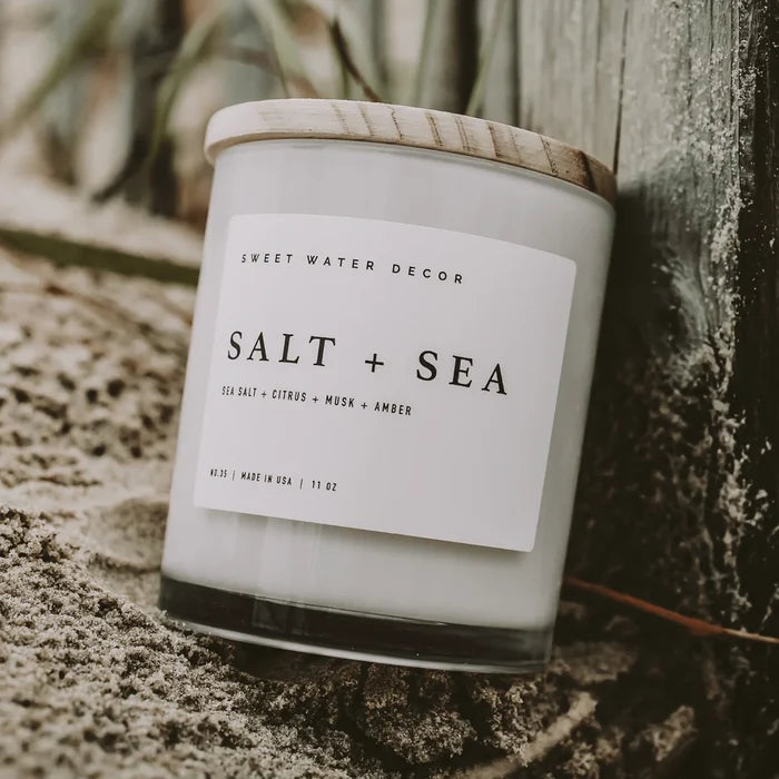 Salt + Sea Soy Candle | White Jar Candle + Wood Lid