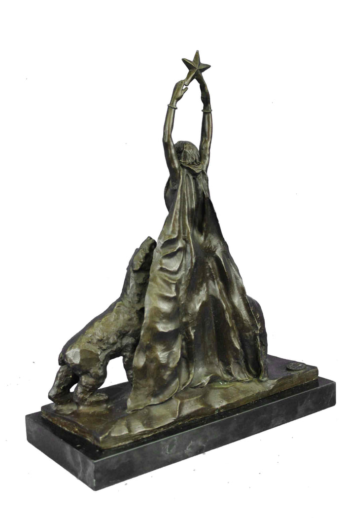 Signed Ernst Seger Woman Goddess with Two Polar Bear Bronze Figurine Sculpture