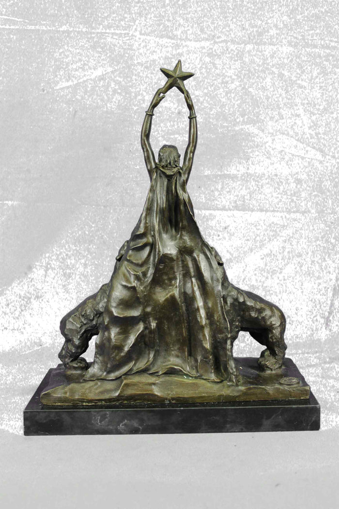 Signed Ernst Seger Woman Goddess with Two Polar Bear Bronze Figurine Sculpture