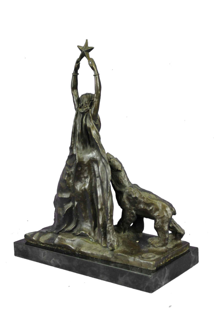 Signed Ernst Seger Woman Goddess with Two Polar Bear Bronze Figurine Sculpture