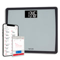 Smart Extra-Wide Body Scale with Precision Hub App; close-up of the scale top with a large digital readout