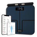 Close up of a digital scale display showing weight and BMI readings