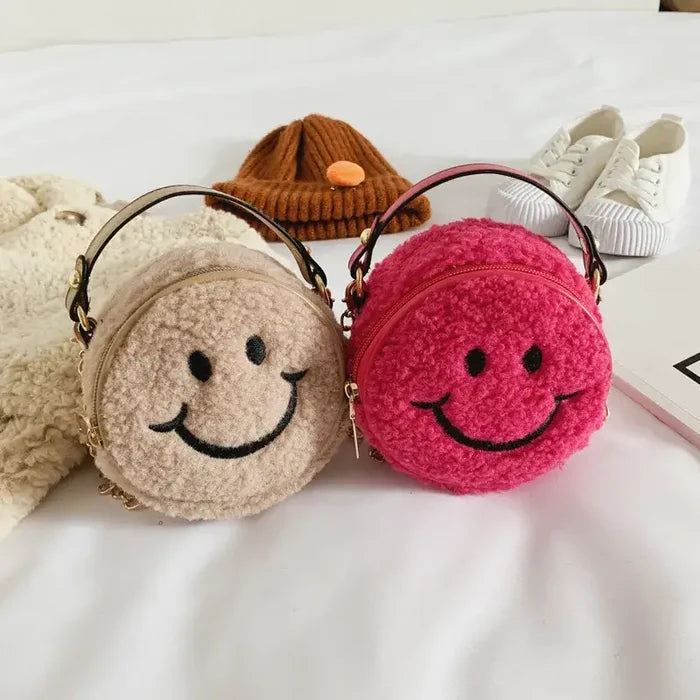 Smiley Face Plush Kids Children Tote Handbag Purse