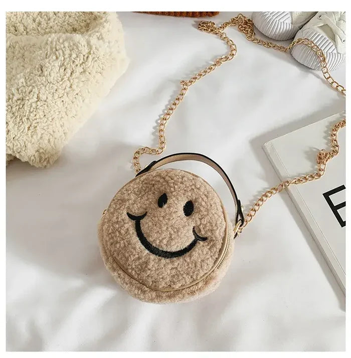 Smiley Face Plush Kids Children Tote Handbag Purse