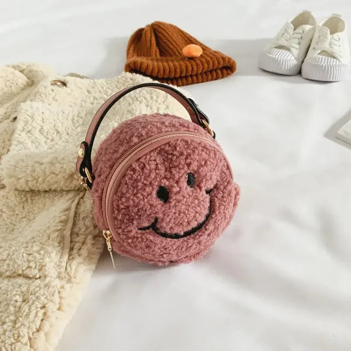 Smiley Face Plush Kids Children Tote Handbag Purse