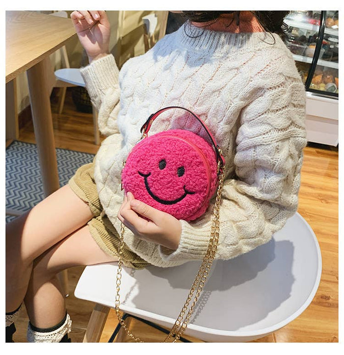 Smiley Face Plush Kids Children Tote Handbag Purse