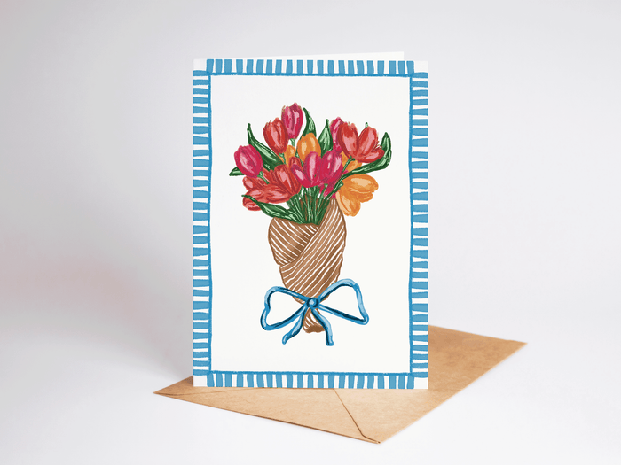 Spring Tulips in Brown Paper Floral Greeting Card