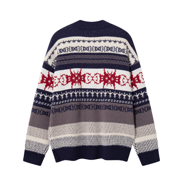 Striped Jacquard Knit Cardigan Sweater – Relaxed Fit Men's Button-Up
