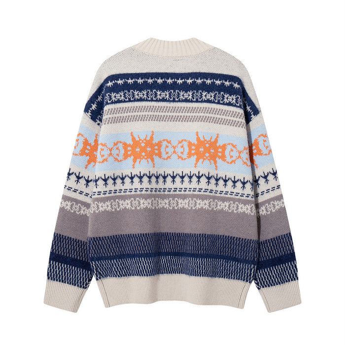 Striped Jacquard Knit Cardigan Sweater – Relaxed Fit Men's Button-Up