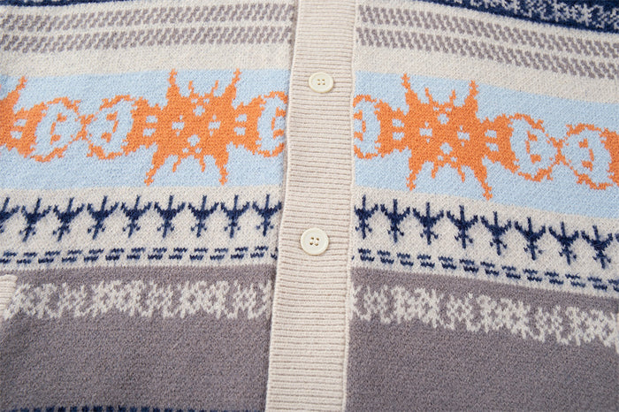 Striped Jacquard Knit Cardigan Sweater – Relaxed Fit Men's Button-Up
