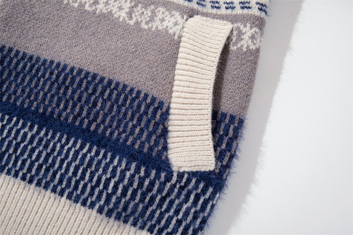 Striped Jacquard Knit Cardigan Sweater – Relaxed Fit Men's Button-Up