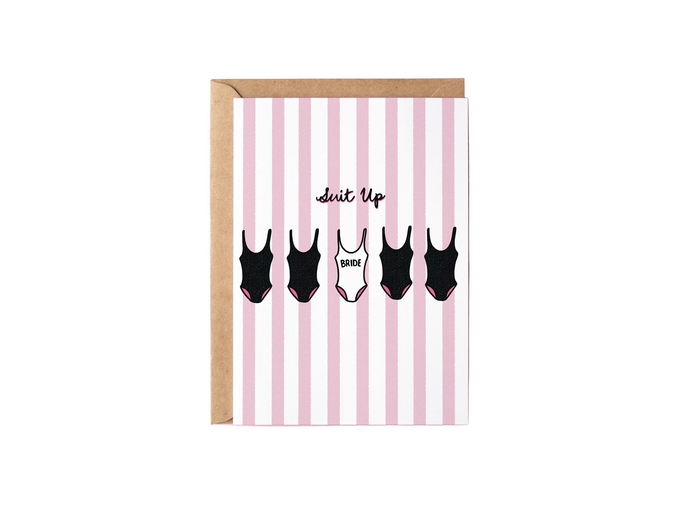 Suit Up Swimsuit Bachelorette Bride Engagement Greeting Card