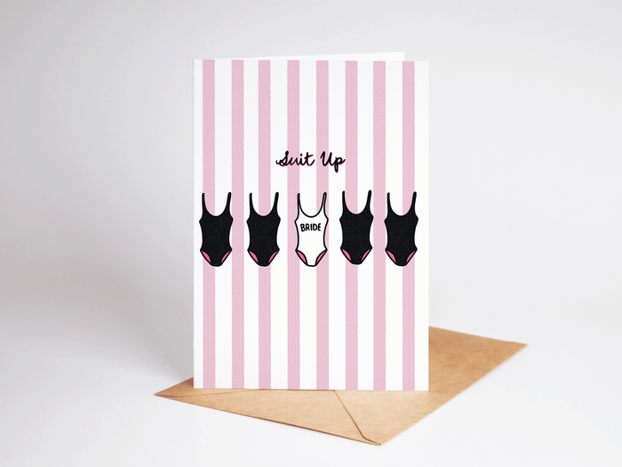 Suit Up Swimsuit Bachelorette Bride Engagement Greeting Card
