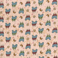 Summer Holiday - 3202-01 - Peach cotton with blue birds in red or green shorts and small crabs and starfish