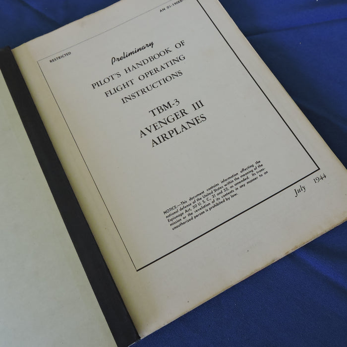 TBM-3 Avenger III Torpedo Bomber Preliminary Pilot's Handbook July 1944