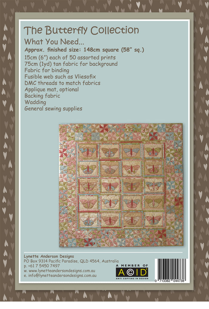 Butterfly Collection Quilt by Lynette Anderson Pattern Back