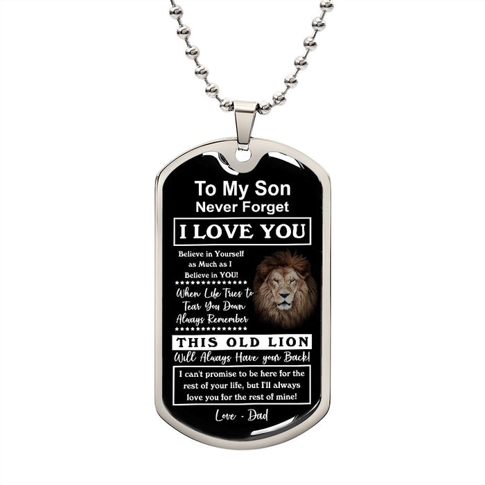 To My Son From This Old Lion, Dog Tag Necklace, Gift for Sons, Remembrance from DAD JWSDT181103