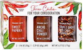 TRADER JOES THREE CHILIS FOR YOUR CONSIDERATION 6.17 OZ #ROCK VALUE-ORDER BY  TUESDAY EVENING OCT 27 ARRIVING NOV 04  FOR DELIVERY#