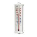 Vertical utility wall thermometer in white housing showing Fahrenheit and Celsius scales