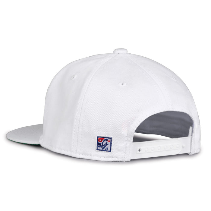 Virginia Tech Retro Circle snapback hat in white, rear view showing the adjustable snap closure