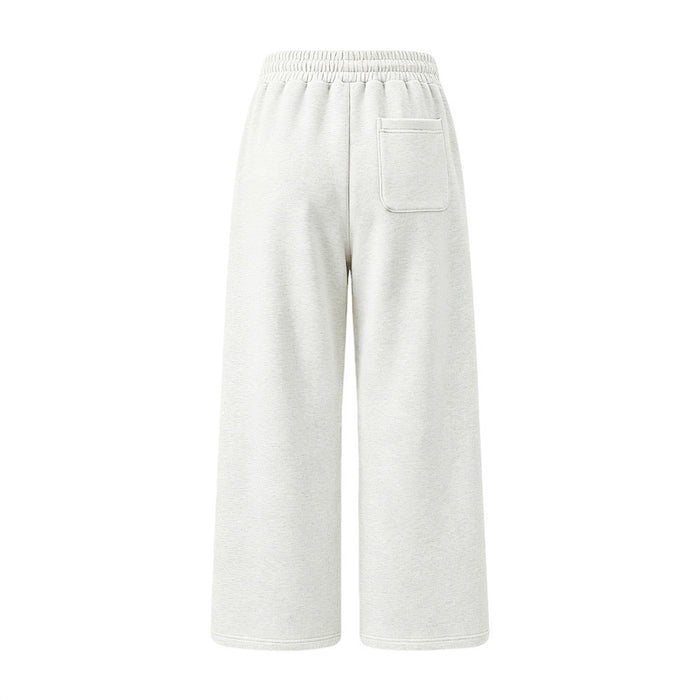 White wide-leg fleece sweatpants shown from the back with a single rectangular rear pocket