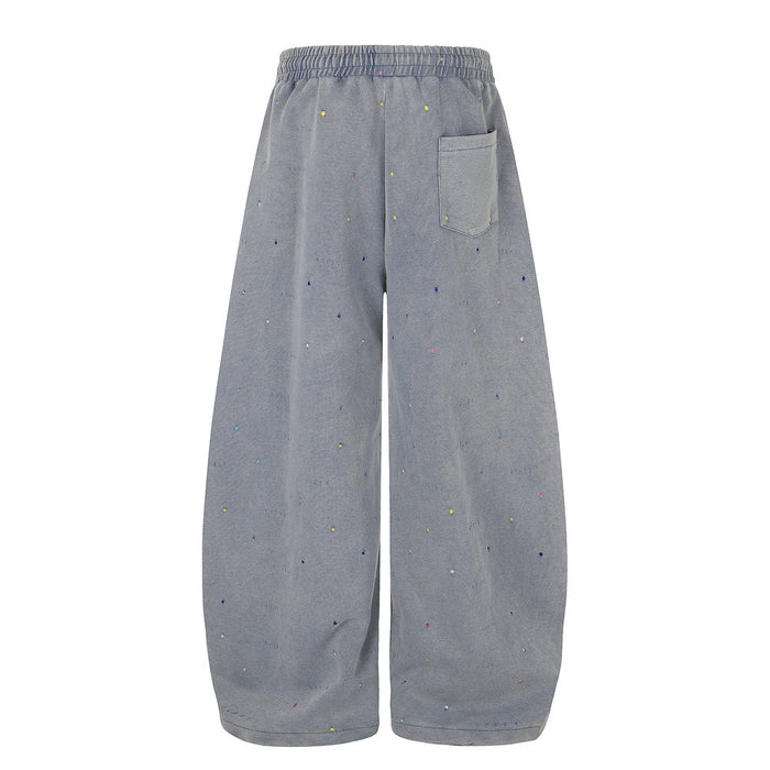 Wide-Leg Star Embroidery Sweatpants – Acid-Washed Baggy Streetwear Pants
